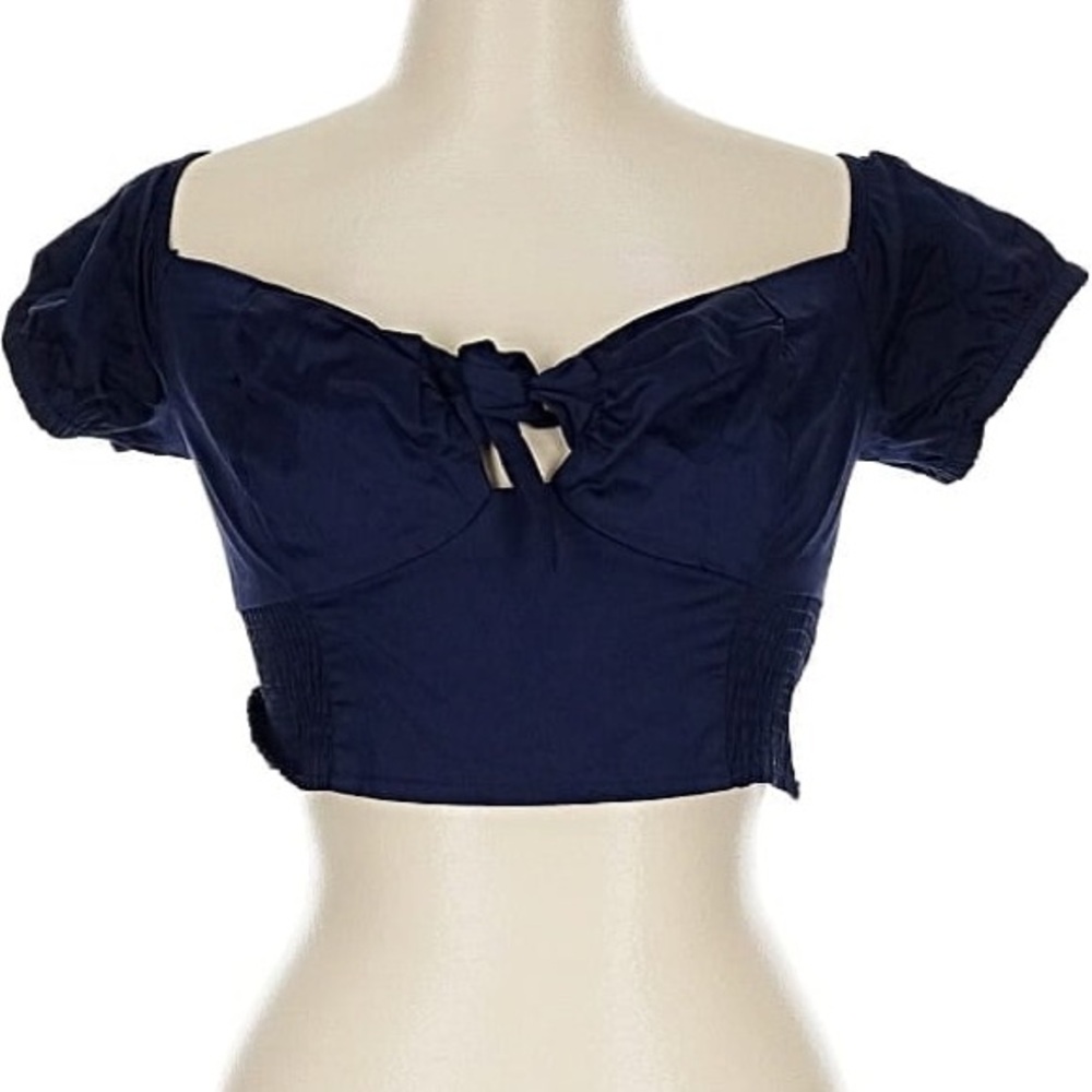 Unique Vintage Smocked Crop Top, Dark Navy, Size Large, NWT ⚓️ - Picture 5 of 12